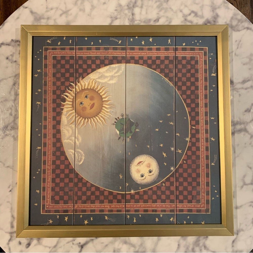 Vintage 90s Celestial Sun and Moon Wall Art (XLarge 19.5” x 19.5”)